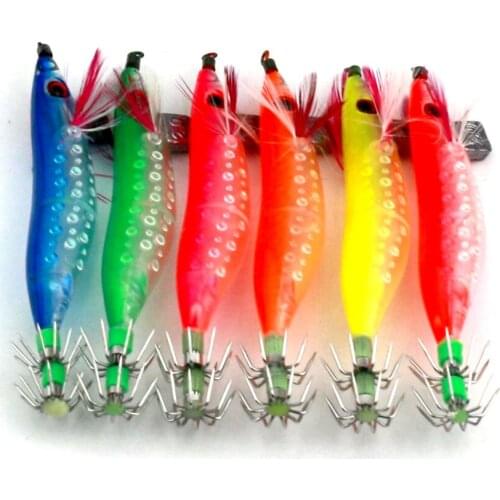 Hot 5pcs New Squid Hook Fishing Lure 10cm 9.1g Umbrella Wood Shrimp Sea Fishing Artificial Shrimp Hooks Pesca Fishing Tackle