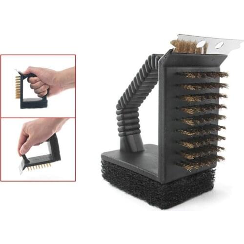 3in1 Stainless steel Wire Barbecue Cleaning Brush Oven Grill Heavy Duty Steel Scraper Brushe Household Kitchen BBQ Brushing Tool