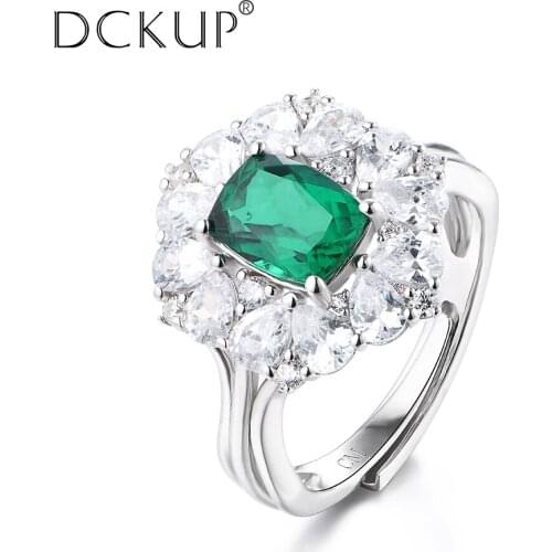 Snowflake 925S Silver Ring 1.3Ct Lab Grown Created Green Emerald Rings For Women Gifts Party Birthday Stylish Fine Jewelry