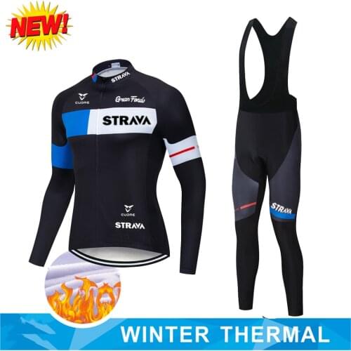 STRAVA 2021 Winter Cycling Clothing Long Sleeve Jersey Mens Pro Team Warm Jacket Set MTB Clothes Thermal Fleece Ropa Ciclismo