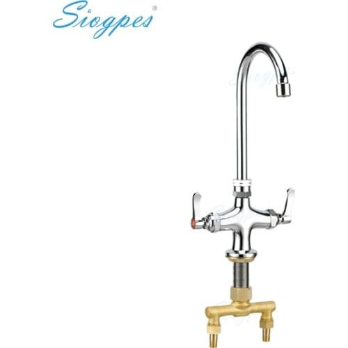 Solid Brass 4" Deck Mount Commercial Kitchen Sink Faucet with Swanneck Nozzle for Bars / Cafes
