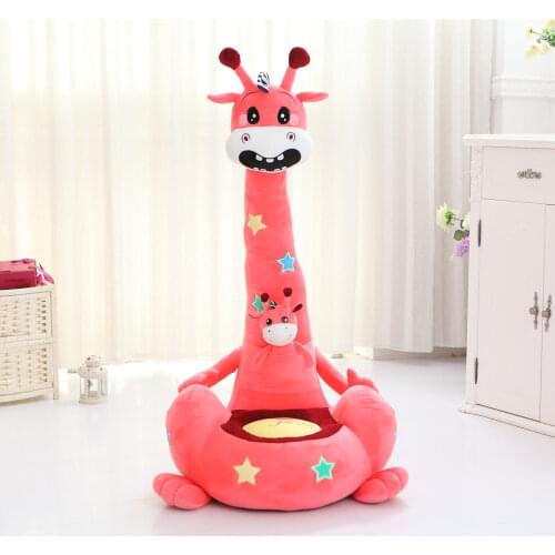 [Funny] Very cute cartoon soft animal giraffe fox dinosaur Sofa chair cotton stuffed plush toy doll Adult and child can sit