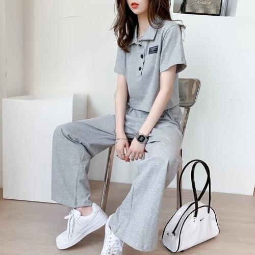Womens Suits Casual Fashion Suits Korean Loose Woman Tshirts Wide Leg Pants Two Piece Sets Women Fashion Sets 2021 Summer New