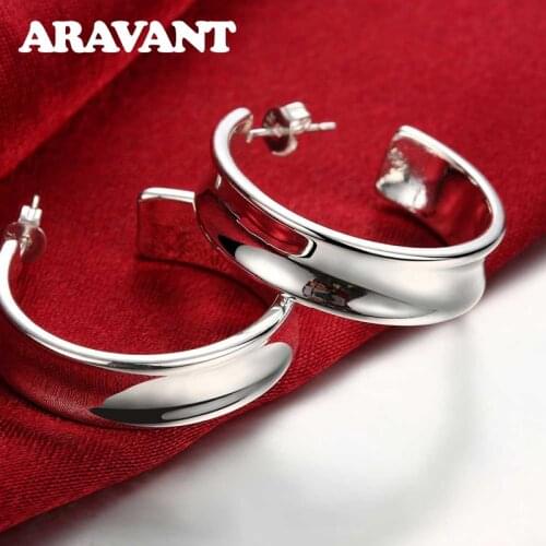 925 Silver Smooth Ceocle Circle Earrings Women Simple Birthday Stud Earring Jewelry Gifts