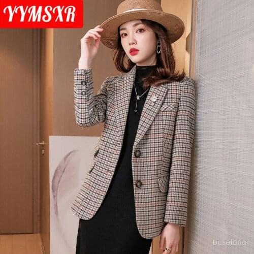 2021 Autumn and Winter New High-quality Womens Long-sleeved Small Suit Elegant Plaid Slim Single-breasted Ladies Jacket