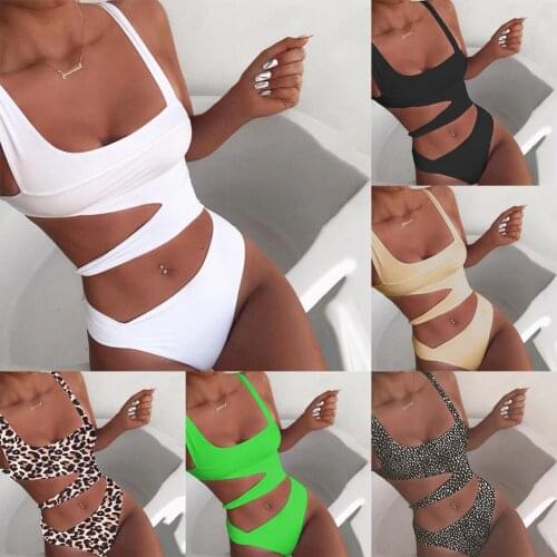 SANWOOD Women Sexy Solid Color Padded Swimsuit Hollow out Swimwear Monokini bikiny push up ropa de moda mujer 2020