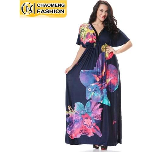 Plus Size Fashion Bohemian Clothing V-Neck Batwing Sleeve Summer Elegant Long Beach Dress Femme Robe Floral Vestidos For Women