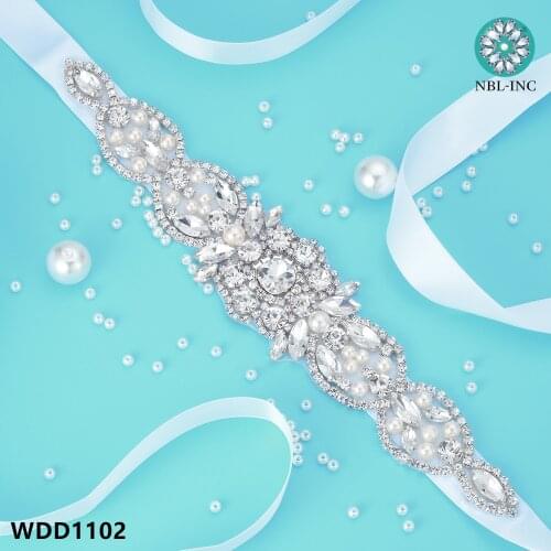 1PC) Silver rhinestone bridal belt wedding applique with crystal wedding dress accessories sash belt for wedding dress WDD1102