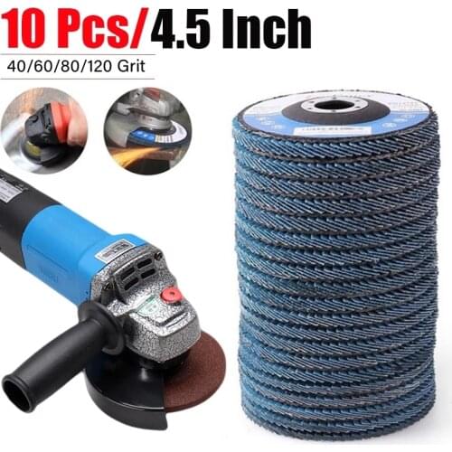 10Pcs Professional Durable Flap Discs 4.5 Inch Sanding Discs 40/60/80/120/320 Grit Grinding Wheels Blades for Angle Grinder