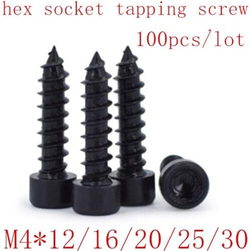 100pcs M4*12/16/20/25/30 steel with black hex socket self tapping screw Model Screw