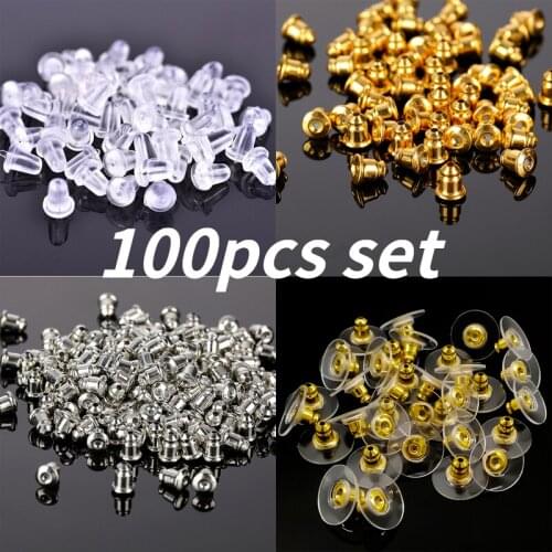 100pcs Soft Silicone Metal Bullet Rubber Earring Backs Stopper For Stud Earrings DIY Earring Jewelry Findings Accessories