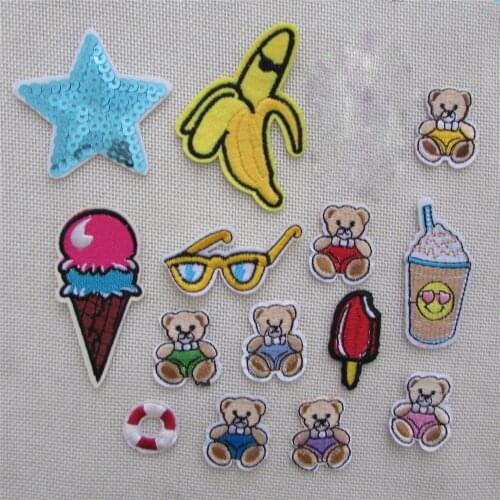 15 kind cartoon style patch hot melt adhesive applique embroidery patches stripes DIY clothing accessory patch C707-C721