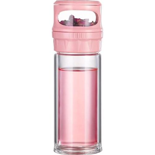 2019 New Design Double Walled Glass with Tea Infuser Business Glass Water Bottle for Water Portable Bottle for Man/Female Travel