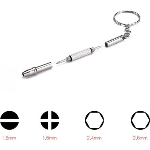 4 in1 Stainless Steel Eyeglasses Screwdriver Hand Tools Assortment Screw Driver Glasses Watch Phone Repair Kit with Keychain