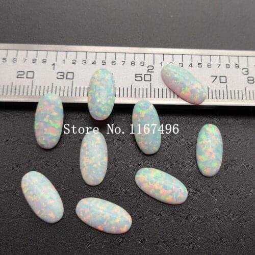 50pcs/lot 7x14mm Synthetic Oval Cabochon Opal Snow White Oval Fire Opal Stone for Jewelry