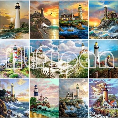 5D Diamond Painting Lighthouse Picture Of Rhinestone Full Square Diamond Embroidery Landscape Cross Stitch Wall Art