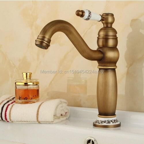 Free Shipping 10" Bathroom Ceramic Faucet Solid Brass Antique Finish Basin Sink Mixer Water Tap torneira para banheiro GI42