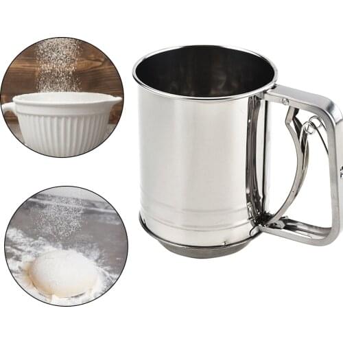 Large Baking Sieve Cup Stainless Steel Powdered Sugar Manual Powder Flour Mesh Sifter Kitchen Baking Tool