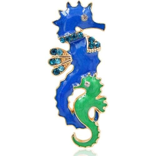Mothers Day crystal seahorse Corsage Breastpin Dress Badge Cute hard enamel Mother and child seahorse lapel Pin brooch Gift