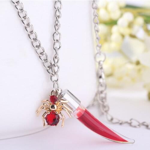 Fashion Halloween Metal Bat Spider Spooky Full Red Ink Glass Bottle Pendant Necklace for Women Men Jewelry Gifts Wholesale