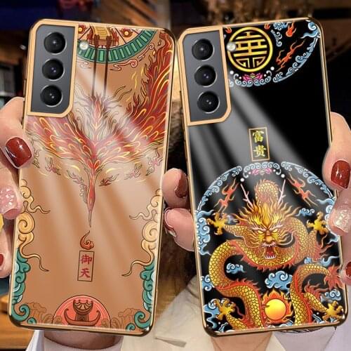 S21 Ultra Funda Case for Samsung Galaxy S21 Ultra S21 Plus Note 20 Ultra Dragon Crane Tempered Glass Coque Phone Case Cover Capa