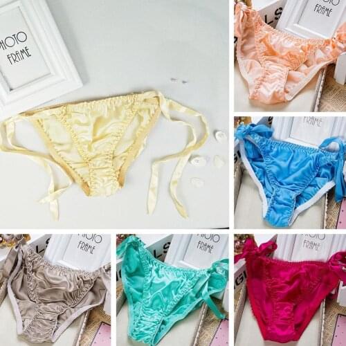 Color Silk Satin Lace-Up Panties Womens Sexy Underwear Satin Knickers Lingerie Lace Panties Panties Bikini Briefs Q9Y2
