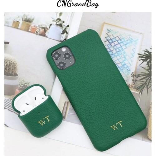 Customized Genuine Leather Case Set For Airpods 1 2 pro and for Iphone 11 12 Pro Max Protective Leather Cover for Mobile/Airpods