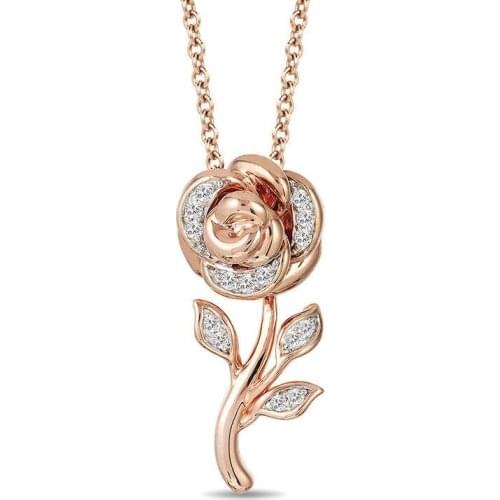 Dainty Flower Jewelry Fashion Romantic Rose Flower Pendant Necklace For Couple Valentines Day Gift Womens Wedding Accessories