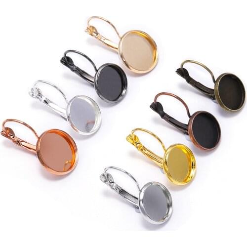 8 10 12 14 16 18 20 25 mm French Lever Cabochon Earring Setting Blank Earring Base Cameo Bezels Tray For Jewelry Making Supplies