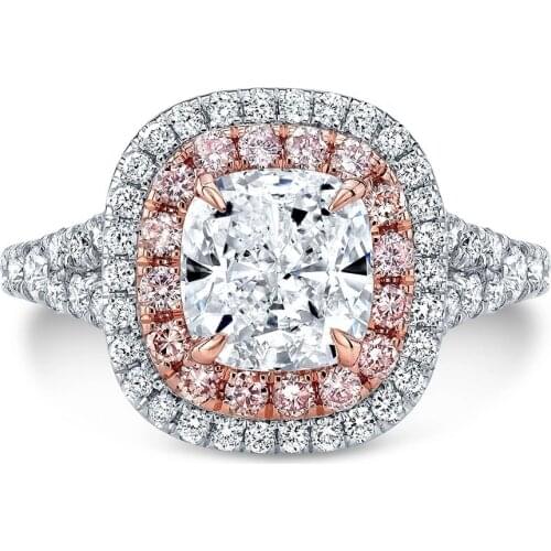 Luxury 925 Sterling Silver Women Wedding Bride Ring Set Double Halo Shiny Diamond Rings Wedding Wide Jewelry Gifts