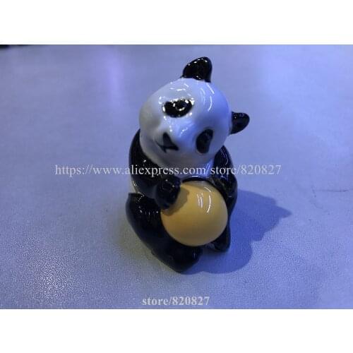 Bejeweled Alloy Enamel Panda Bear Trinket Box with Rhinestone Panda Playing Ball Metal Statue Novelty Small Panda Souvenir