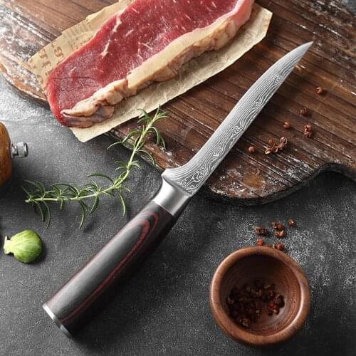 Kitchen Knife Boning Knife Damascus Laser Pattern Butcher Knife Stainless Steel Bone Meat Fruit Vegetables Fish Chef Knife