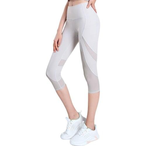 High Waist Gym Leggings with Pocket Nylon Mesh Splice Stretch Slim Yoga Capris Running Pants Woman Workout Leggings For Fitness