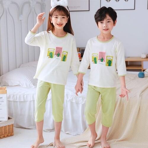 Summer Kids Cotton Pajamas Set Children Three Quarter Sleeve Sleepwear Boys Pyjamas Girls Clothing Nightwears Casual Set