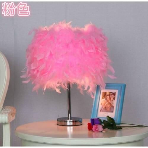 Feather Shade Metal Vintage Antique Elegant Table Lamp Bedside Desk Light Home