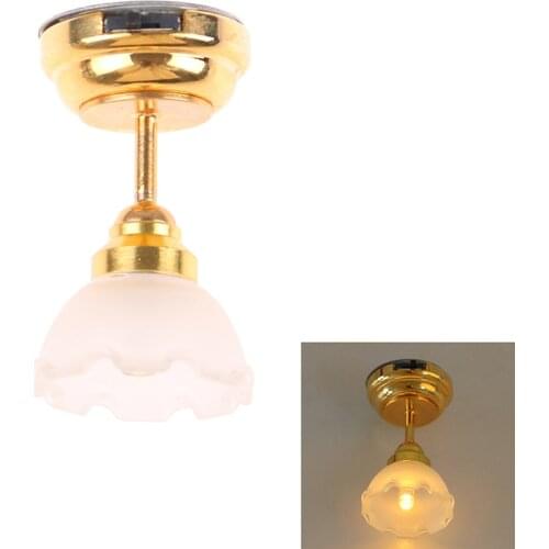 1:12 Dollhouse Miniature LED Ceiling Lamp Model, Battery Powered, Dolls Family Furniture and Accessories