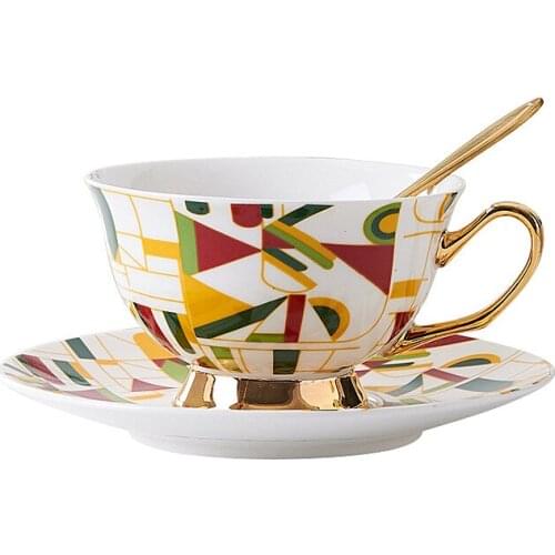Couple breakfast coffee cup gift Jinbo mug geometric pattern ceramic cup and saucer set coffee mugs