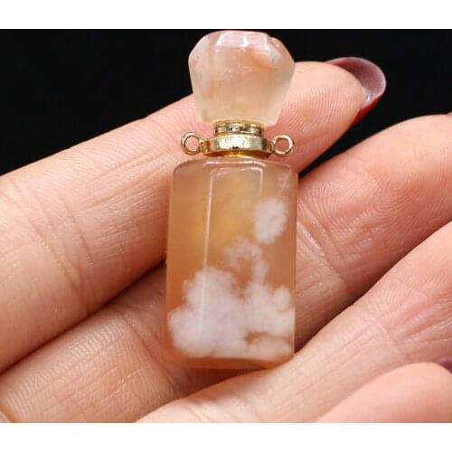 Natural Stone Perfume Bottle Pendant Exquisite Cherry Blossom Agates Charms For Jewelry Making Charms DIY Necklace Accessory