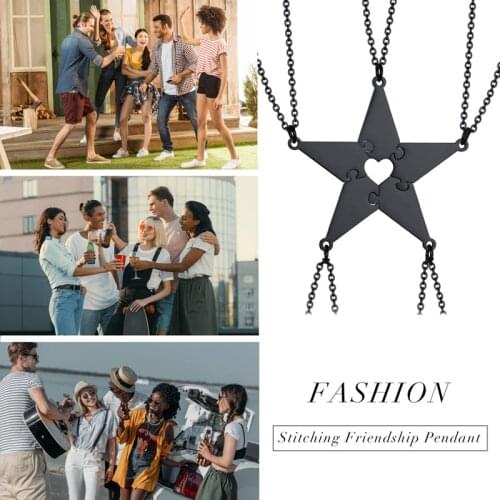 Best Friend Necklace, BFF Necklace ,Stainless Steel Heart Five-Pointed Star Pendant, Brothers Sister Jewelry