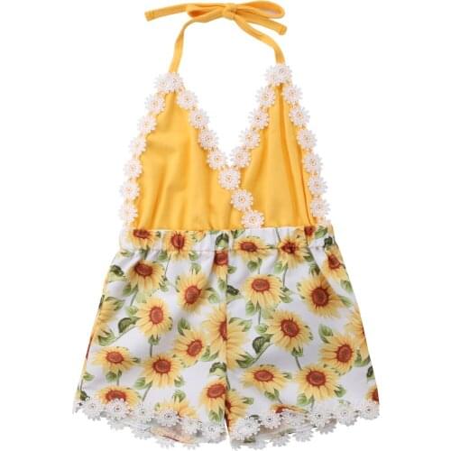 Baby Girl Print Dresses Newborn Baby Girls Sunflower Romper Jumpsuit Outfits Clothes Set 0-5 Years