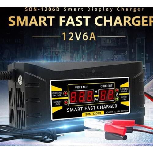 Full Automatic Smart Car Battery Charger12V 6A Lead Acid Battery Charger LCD Display EU/US Plug Smart Fast Battery Charger