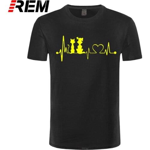 REM Summer Dog Cat Heartbeat Pet Lover T Shirt Fashion O-neck Short Sleeve Cotton T-Shirt Men Clothing Tops
