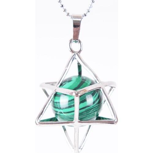 Reiki Natural Stone Merkaba Pendulum for Wicca Drowsing Hexagram Pendule Round Crystal Quartz Beads Pendants Jewelry D739-D754