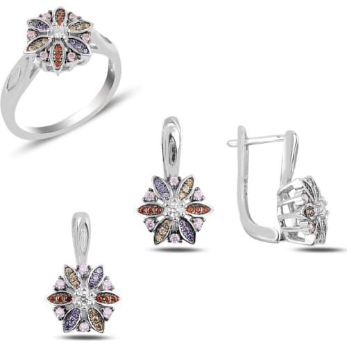 Silverlina Silver Zircon Stone Flower Set