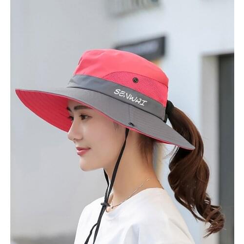 Summer Women Ponytail Hat Wide Brim Fisherman Hats UV UPF Breathable Sun Hat Outdoor Travel Hiking Caps Fishing Bucket Cap