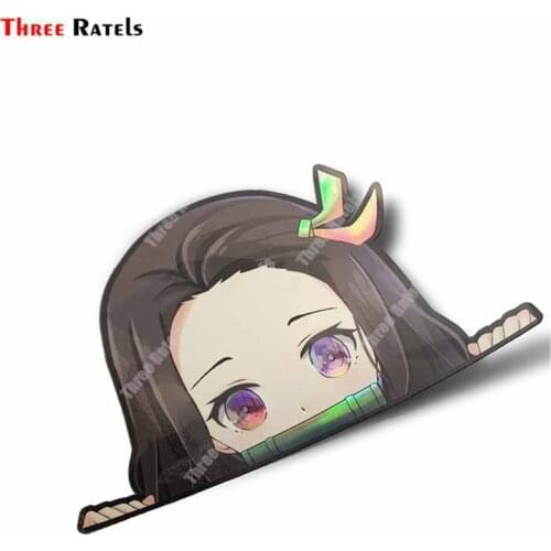 Three Ratels A934 Nezuko Kamado Peek Anime Big Head Vinyl Transfer Car Sticker JDM Window Trunk Decal