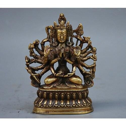 TIBET BUDDHISM BRASS COPPER 18 HANDS MAHA CUNDI MOTHER KWAN-YIN BUDDHA STATUE