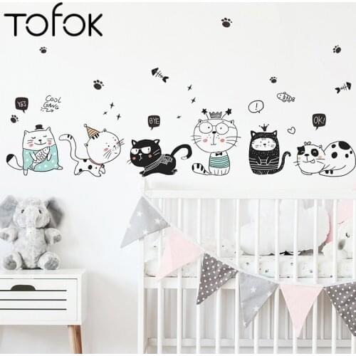 Tofok Cartoon Naughty Cat Childrens Room Decoration for Kids Room Baby Nursery Room Decoration PVC Wall Decals Living Room