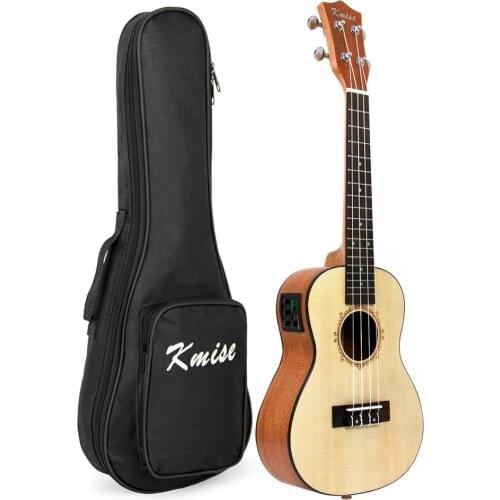 Kmise Ukulele Concert Electric Acoustic Solid Spruce 23 Inch 18 Frets Ukelele Uke 4 String Hawaii Guitar with Big Bag