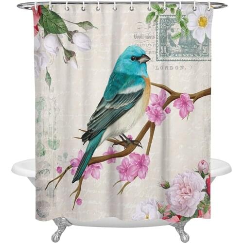 Vintage Flowers And Birds Waterproof Polyester Shower Curtain Bathroom Supplies Decor Curtain Fabric Shower Curtain